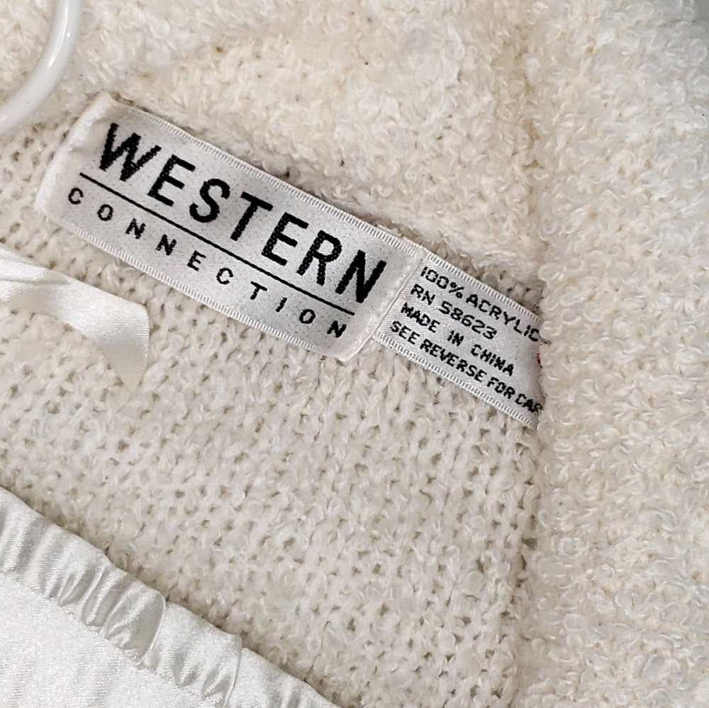 Western Connection Vintage Chunky Knit Open Oversized Cardigan Sweater Off-White - Picture 11 of 11